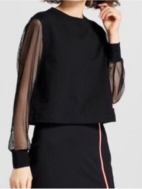 Hunter Black Sweater with Fishnet Sleeves | Medium
